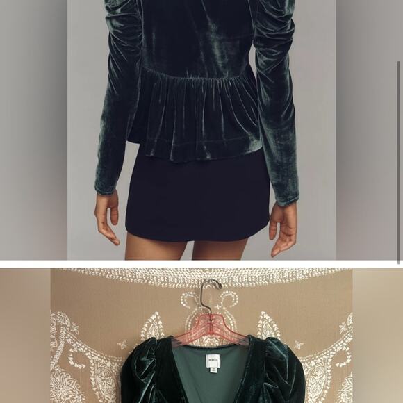 Anthropologie Velvet Green Blouse - Picture 3 of 6